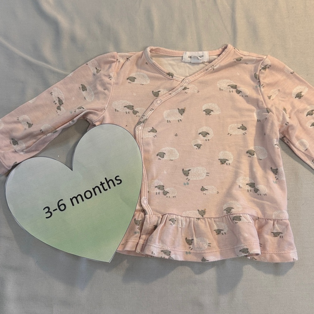 Angel Dear - long sleeve bamboo Blush cross body top with sheep design